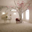 Hófehér homokos zongoraterem selyem tapéta