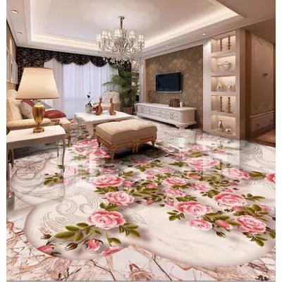 Díszes márványpadló rózsabokorral padlóborítás